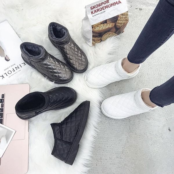 

winter ladies snow boots short tube korean version of the leather warm plus velvet student flat cotton shoes bread sh, Black