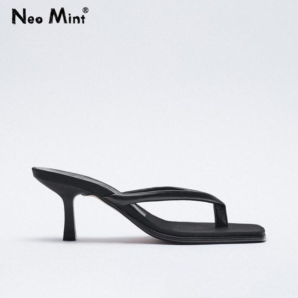

slippers 2021 summer black leather women flip flops square toe high heels ins street style thong slides sandals