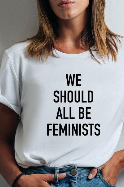 

we should all be feminists letter women summer harajuku vintage t shirt 90s streetwear round neck tumblr tee t-shirt women's, White