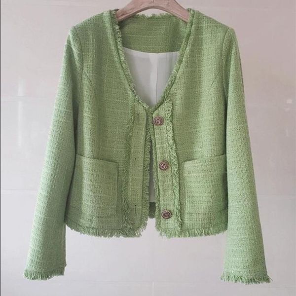 

women's jackets french style small fragrance tweed tassel short jacket women v-neck spring autumn outerwear, Black;brown