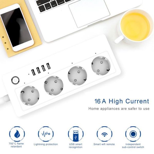 

smart power plugs wifi tuya strip 4 eu outlets 16a plug socket charging port timing app voice control work with alexa google home
