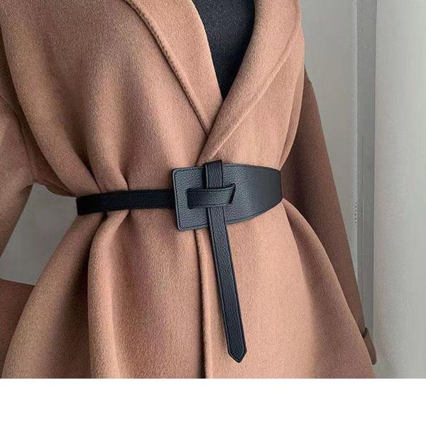 

women elastic vintage knot pu leather wide belt soft knotted strap dress accessories waist corset waistbands cintos belts, Black;brown