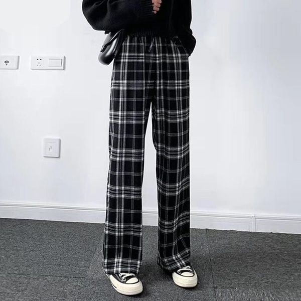 

women's pants & capris oversize 3xl plaid women retro casual loose wide leg trousers harajuku hip-hop all-match streetwear, Black;white