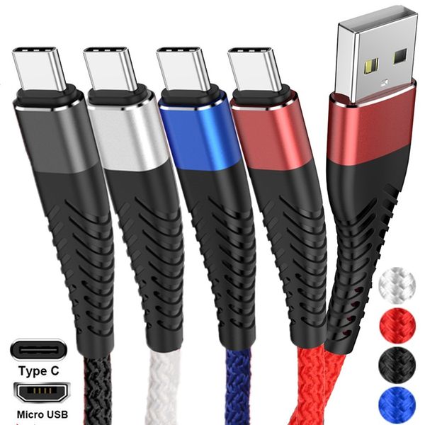 

5v 3a quick charge cables 1m 2m 3m micro type c braided alloy usb cable for samsung s8 s20 s10 s21 htc android phone pc