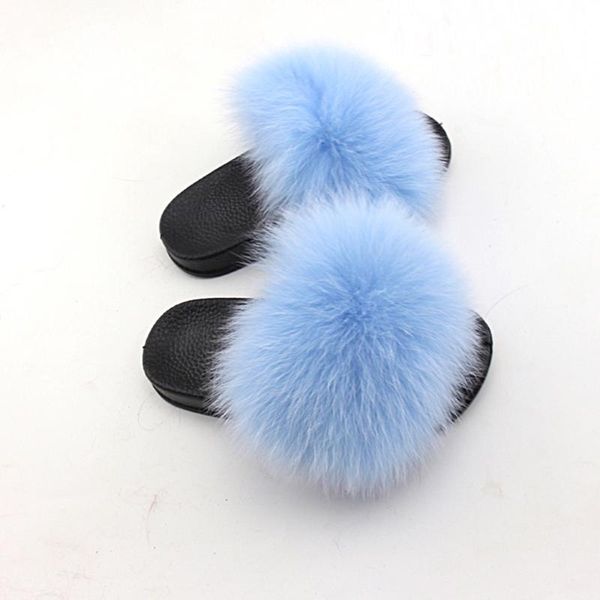

slippers fur women real slides home furry flat sandals female cute fluffy house shoes woman, Black