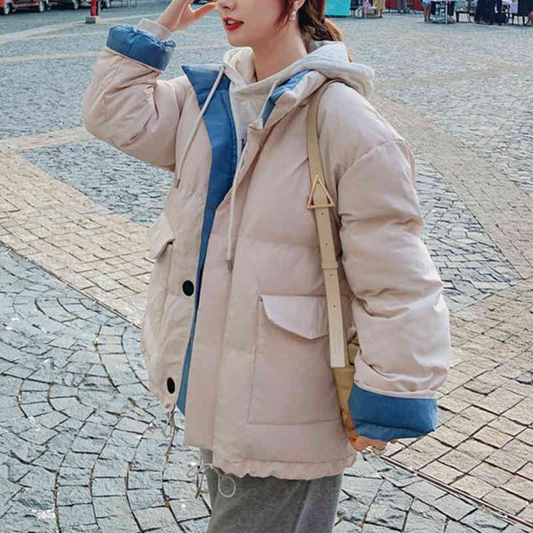 

downs winter solid color women coat thick warm loose casual jacket female long sleeve outwear elegant, Black