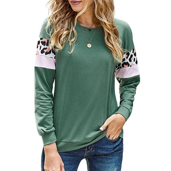 

women's sweaters casual women o neck long sleeve leopard patchwork pullover blouse sweatshirt, White;black