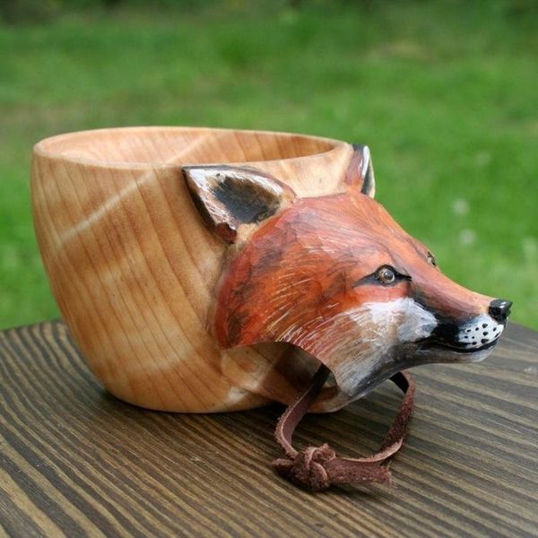 

mugs kuksa hand-carved wooden cup nordic creative animal rubber