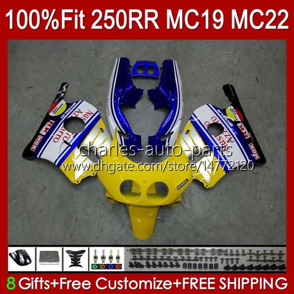 Spritzgusskörper für HONDA CBR250RR 88 89 CBR 250RR 250 RR CC 250R 1988-1989 112HC.51 CBR250 RR CC 1988 1989 CBR 250CC MC19 88-89 OEM Vollverkleidungssatz gelb glänzend