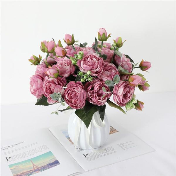 

decorative flowers & wreaths 30cm persian rose korean bouquet artificial flower 5 big head 4 small bud living room garden wedding home decor