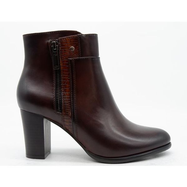 

boots women vintage brown leather snake metal buckles temperament bottom thick short round head high heels, Black