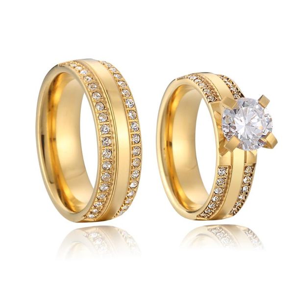 

2pcs female wedding engagement rings set gold color big cz stone cubic zirconia party fashion jewelry ring for women girls, Slivery;golden