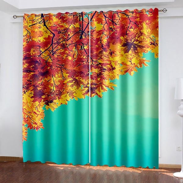 

curtain & drapes personalized leaves natural scenery 3d pattern printing living room sunshade custom suit bedroom hook decoration