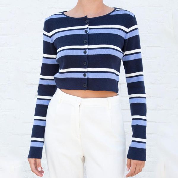 

women's knits & tees vintage striped slim cardigan women autumn sweet cute o neck long sleeve knitted sweater femme casual chic short, White