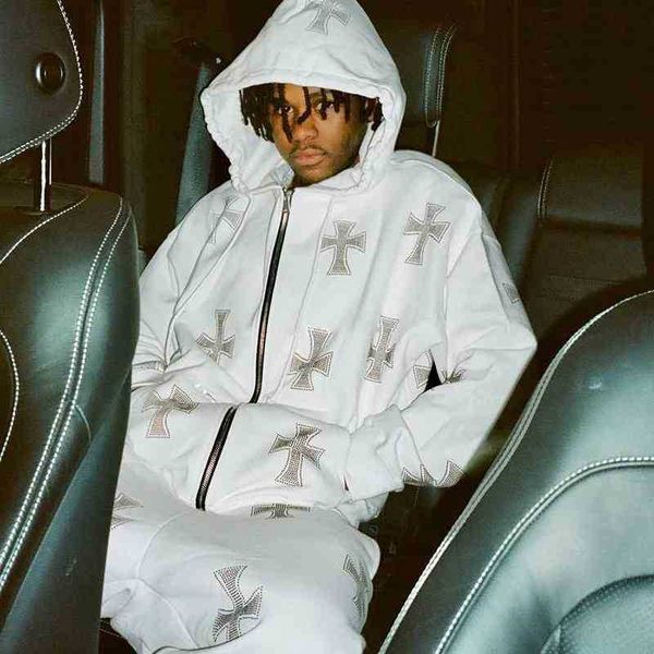 

hip hop joggers sweatshirt korean fashion punk sports jas trui rhinestone gothic long mouwen zip hoodie y2k men, Black