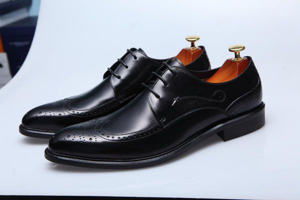 

dress shoes leather business formal wear cattle lace-up work brogues, Black