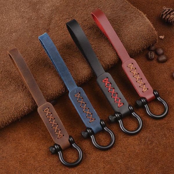 

keychains crazy horse leather car key ring keychain holder keyring, Silver