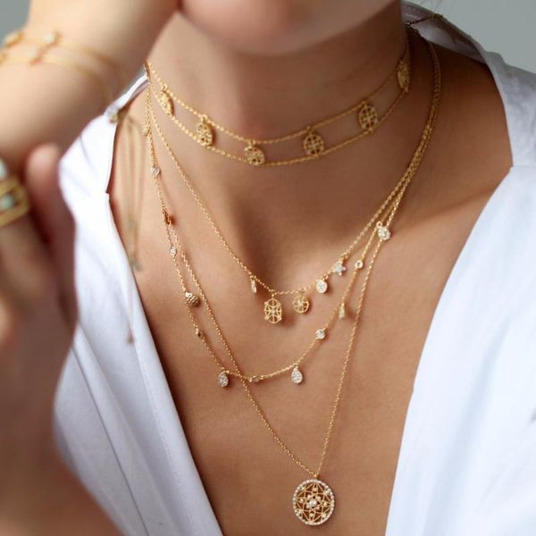 

chokers european women gold choker star necklaces geometric shiny cz jewelry fashion design latest necklace for and girl, Golden;silver