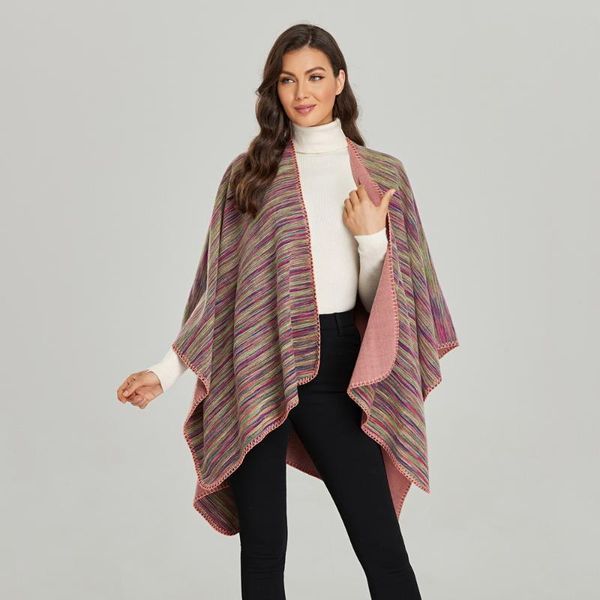 

scarves stripe wrap cape women's scarf imitation cashmere shawl retro vintage foulard winter thickened bufanda open fork big cloak, Blue;gray