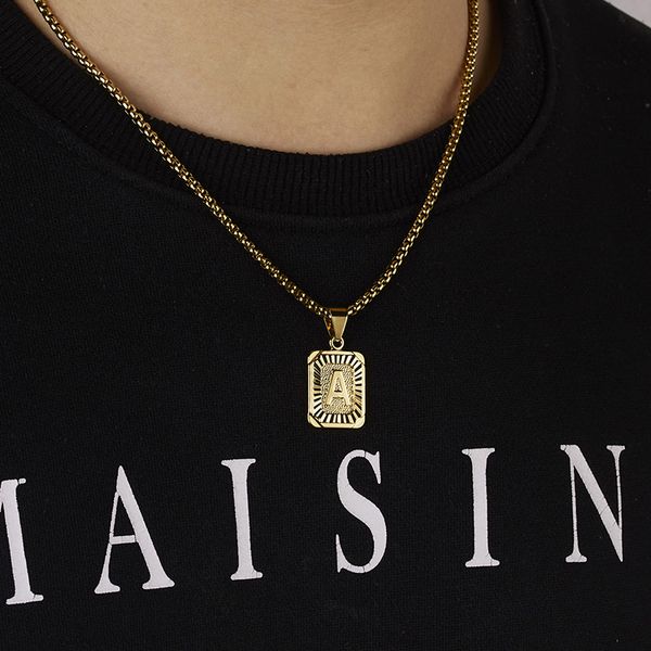

a-z 26 initials pendant letter necklace for women men gold golor square alphabet charm box link chain couple bff jewelry, Silver