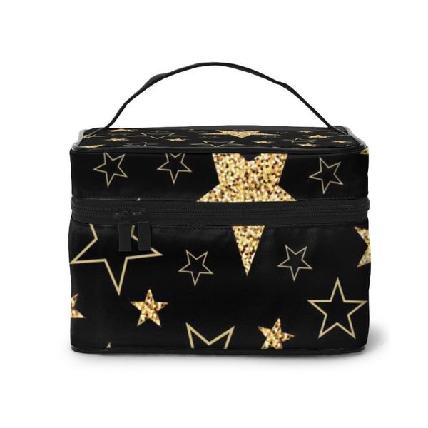 

women's travel organization beauty cosmetic make up storage lady wash bags golden stars black background handbag pouch & cases