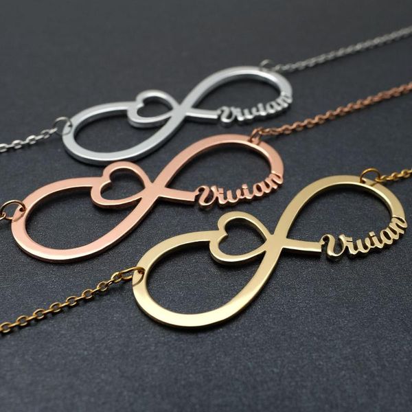 

personalized heart infinity necklace name jewelry gift for mom friendship chains, Silver