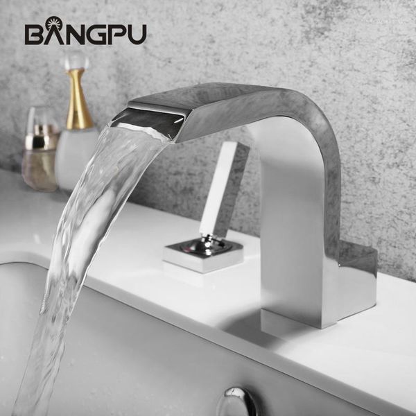 

bathroom sink faucets bangpu basin faucet desk mounted double handle 3 hole waterfall chromed