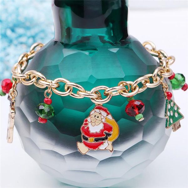 

link, chain golden santa claus pendant bracelet womens girls party wedding jewellery for woman christmas gift, Black