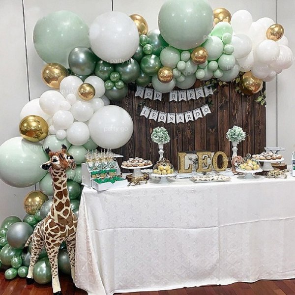 

107pcs jungle party balloons garland macaron mint white metal gold green balloon arch kit for birthday party wedding decorations