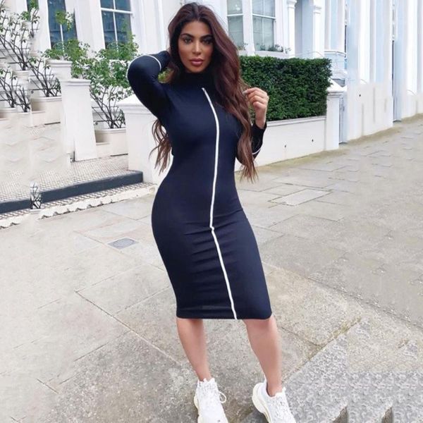 

liva girl autumn women bodycon casual dress slim full sleeve striped patchwork dresses pencil fashion womens clothing, Black;gray