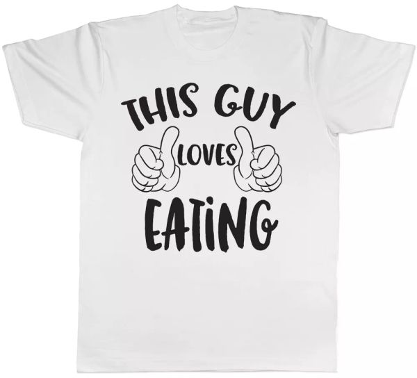 

this guys loves eating mens short sleeve t-shirt, White;black
