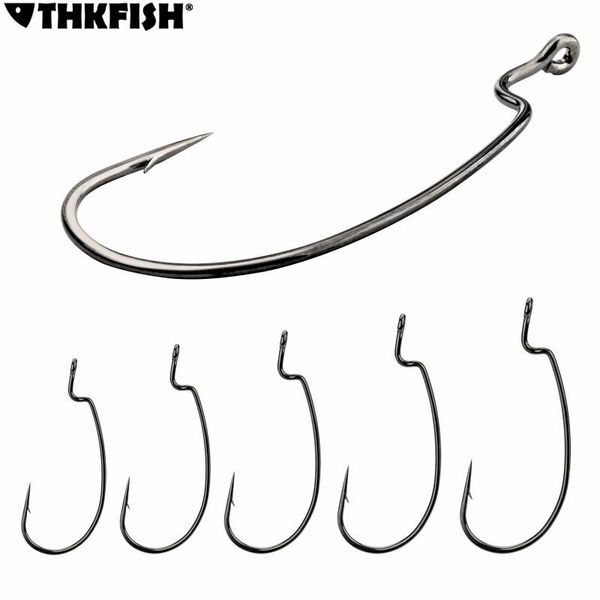 

thkfish high carbon steel fishing hook wide crank offset fishhook for soft lure bass barbed carp tackle worm hooks