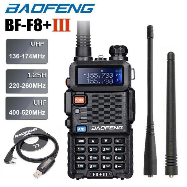 

baofeng bf-f8+ iii upgrade walkie talkie two way radio 5w uhf vhf dual band long range ham transceiver with program cable