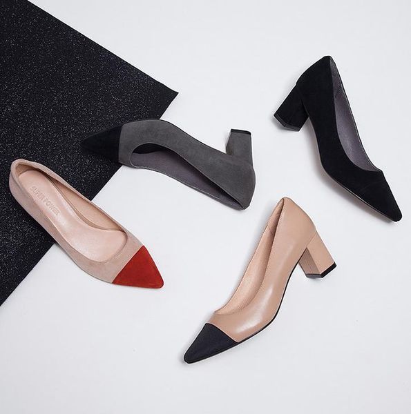 

sandals 2021 women genuine leather high hee pumps pointed toe work shoes office career elegant lady's, Black