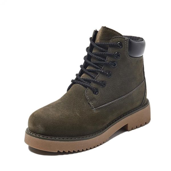 

boots 2021 winter motocyle women platform flock leather green suede ankle high waterproof boot shoes, Black