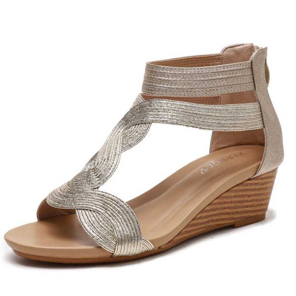 

sandals women wedge summer large size was thin wild women's shoes back zipper, Black