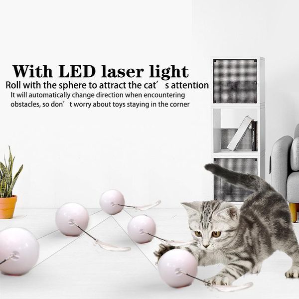 

cat toys smart interactive toy with colorful led auto-rotating ball catnip bell and feather