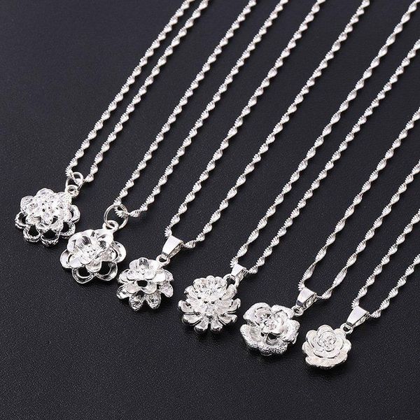 

pendant necklaces women's rose necklace personality simple silver plated flower