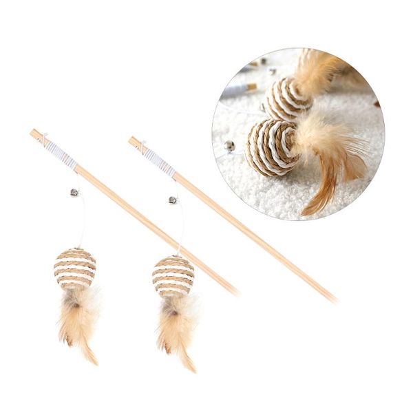 

pet cat feather stick wood rod teaser funny cotton rope teasing wand creative toys