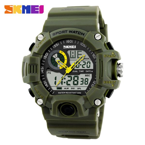 Skmei marca esportes relógios homens duplo tempo camuflagem relógio militar homens exército led digital relógio de pulso 50m à prova dwaterproof água relógio masculino x0524