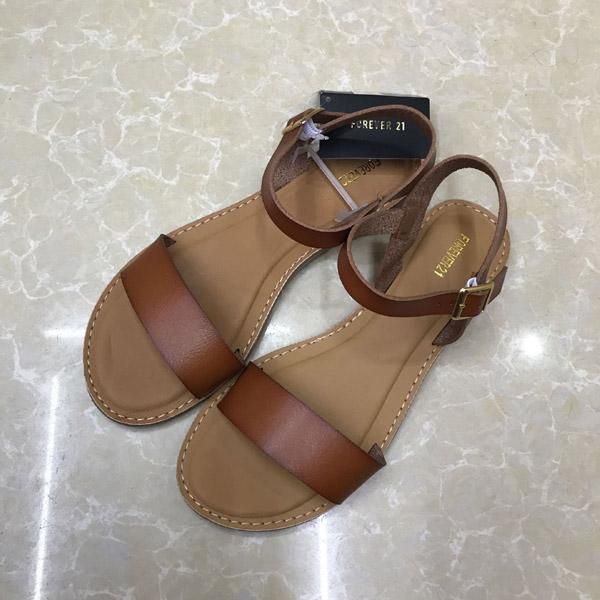 

summer flat sandals women genuine leather simple bright color buckle studded beach shoes plus size, Black