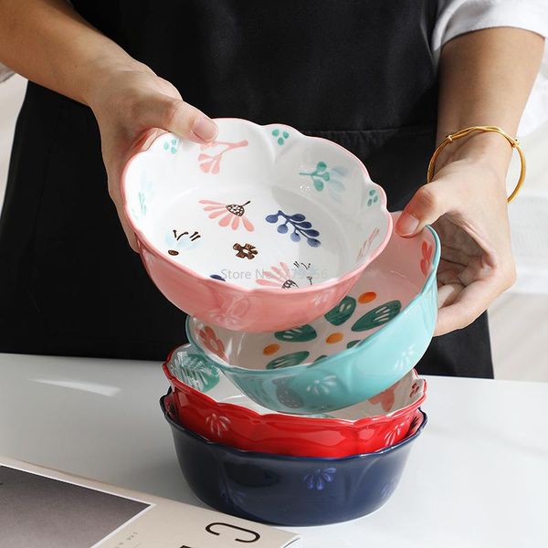 

japanese tableware flower-shaped ceramic bowl creative cute baking household rice breakfast dessert fruit salad bowls