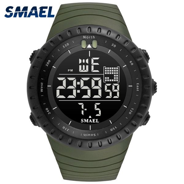 

men watches big dial digital watch man water resisitant 5bar led watches digital date 1237 sport wrist watch satch military x0524, Slivery;brown