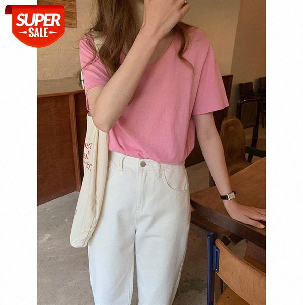 

tg casual t-shirt female korean version basic short-sleeved round neck solid color 13323 #ll5x, Black;gray