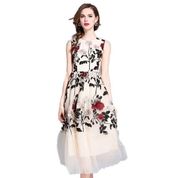 

zawfl designer fashion women dress summer beash mesh long sleeveless flower embroidery elegant holiday 210525, Black;gray