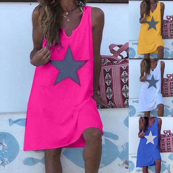 

loose vintage star print womens dress cotton large big summer party beach dresses plus sizes, Black;gray