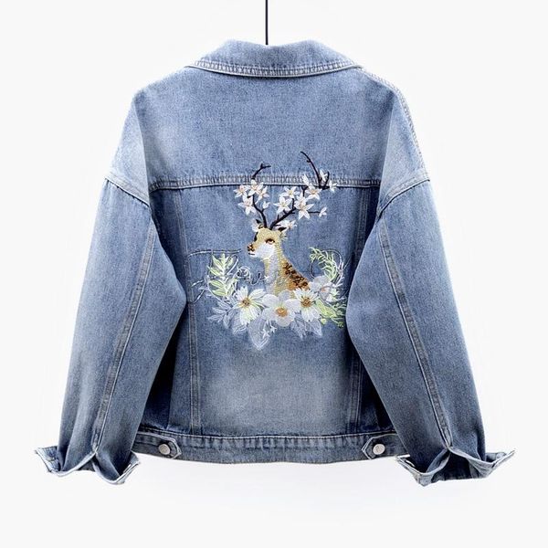 

sequins embroidery flowers jeans jacket women loose casual outwear autumn vintage blue short denim female chaquetas mujer women's jacke, Black;brown