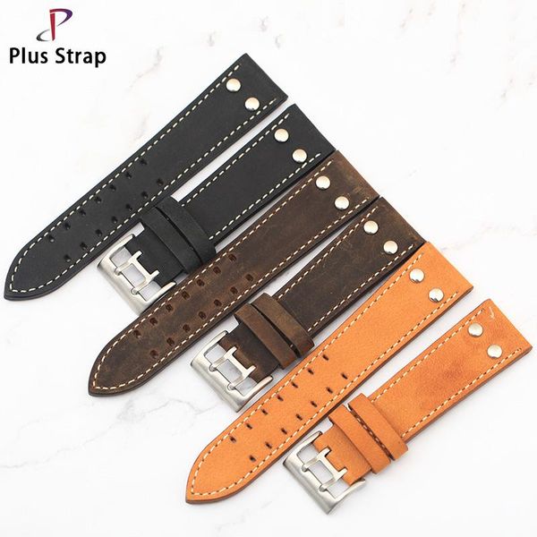 

watch bands plus strap 20 22mm outdoor sports sweat-proof strap, men's retro-frosted double-row needle buckle band, Black;brown