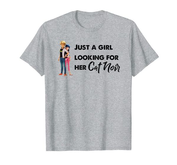 

just a girl looking for her cat noir - miraculous ladybug t-shirt, White;black