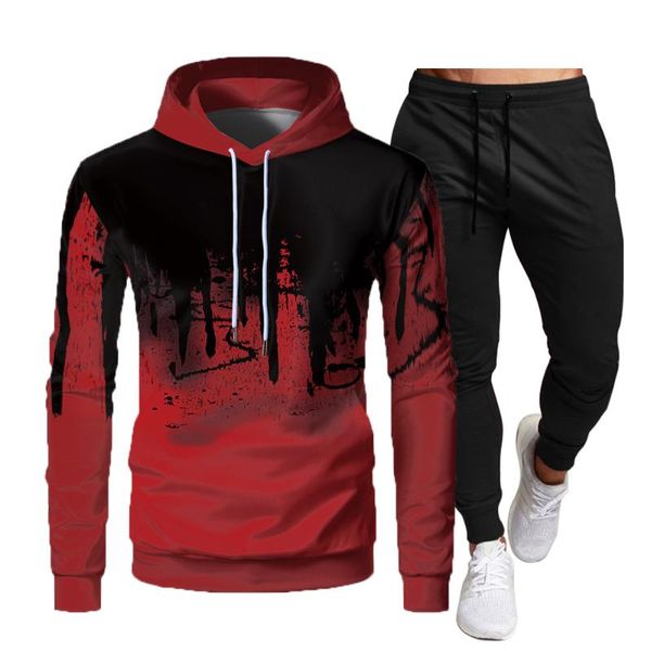

tracksuit men's fashion hoodie suit sweatshirt + sweatpants spring and autumn fleece hooded pullover 2-piece tracksuits, Gray